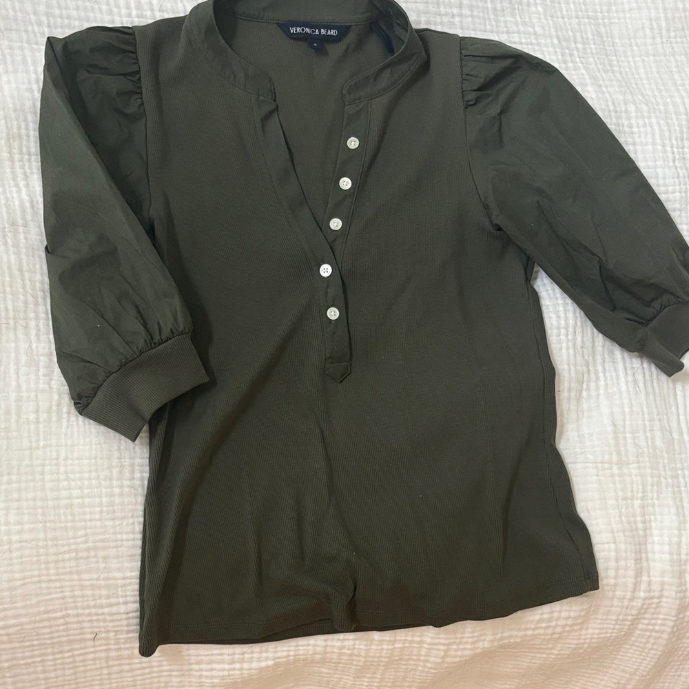 Veronica Beard Dark Green Button-Up Top